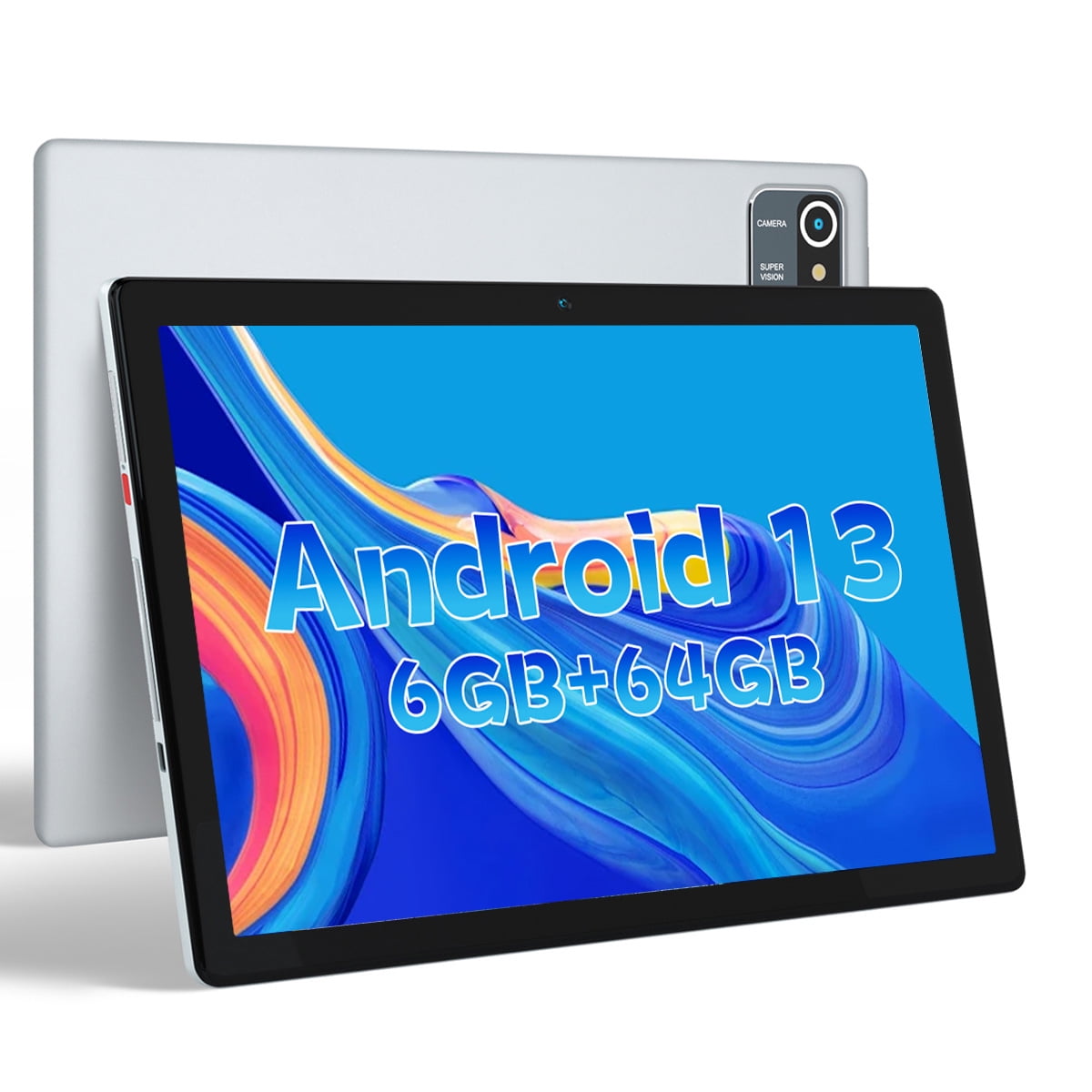 Android 13 Tablet, 10.1inch Tablet, 6GB RAM 64GB ROM 128GB Expand, Quad-core Processor, 1280x800 IPS HD Touch Screen Tablet, Dual Camera, Bluetooth, 5000mAh Battery,Silver