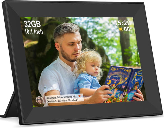 WiFi Digital Picture Frame with 10.1 Inch IPS Touch Screen,Loading Pictures to 32GB Smart Digital Photo Frame via Frameo App,Gift for Mother's Day,Black