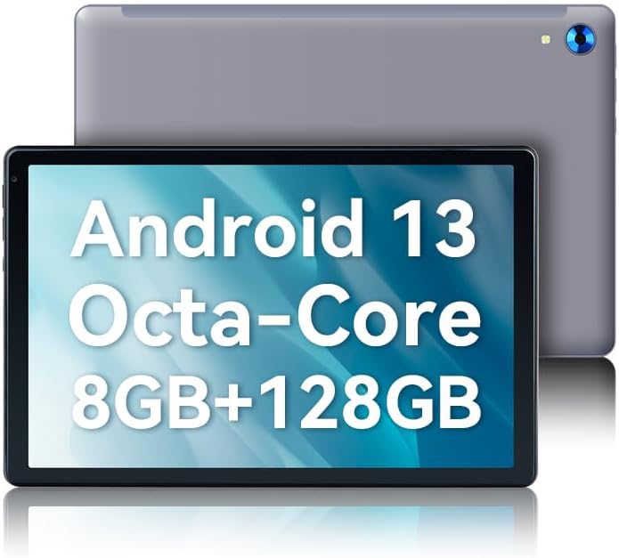 Tablet 10.1 Inch Android 13 Octa-core with 8(4+4) GB+128GB Tablets, 5MP+8MP Camera, Bluetooth 5.0 Tablet PC (Gray)