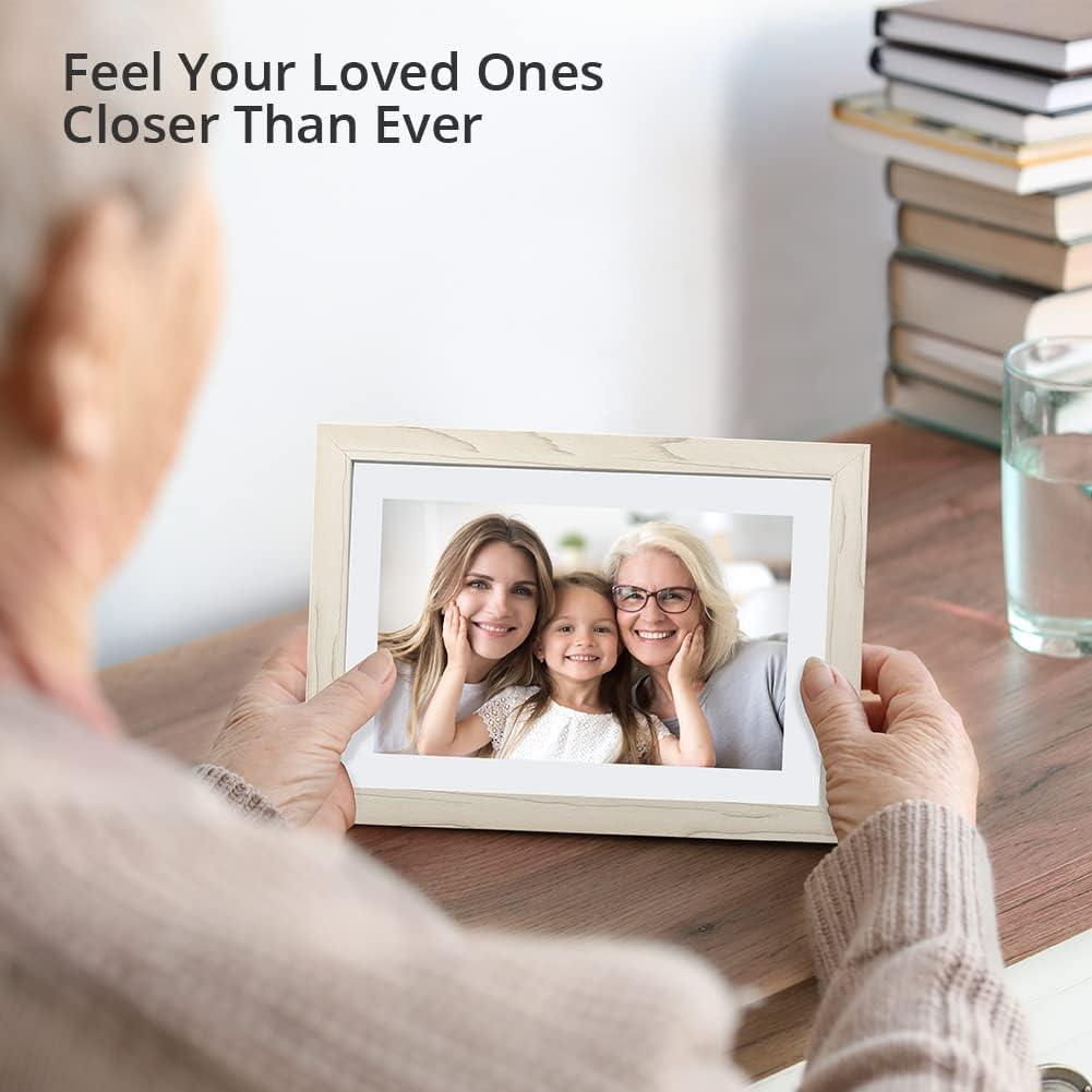 Digital Picture Frame - 10.1 Inch WiFi AI Smart Electronic Digital Photo Frame,1280x800 IPS Touch Screen, 8GB, Auto-Rotate, Share Photos or Videos via AiMOR APP, Wall Mountable - White