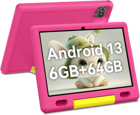 AEEZO 10-inch Kids Tablet Android 13, HD IPS Display Tablet for Kids, 6GB RAM, 64GB ROM, Quad-Core Processor, Kidoz Pre Installed, Parental Control(Pink)