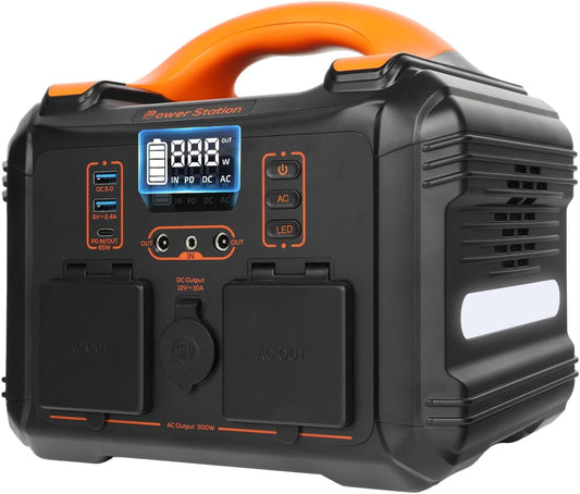 Portable Power Station 300W(Peak 600W), 297Wh Backup Lithium Battery, 120V/300W Pure Sine Wave AC Outlet, 65W Type-C PD Output, Solar Generator for Outdoors Camping Travel