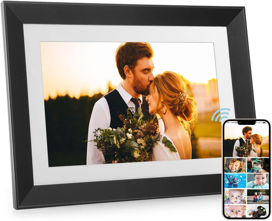 Digital Picture Frame - 10.1 Inch WiFi AI Smart Electronic Digital Photo Frame,1280x800 IPS Touch Screen, 8GB, Auto-Rotate, Share Photos or Videos via AiMOR APP, Wall Mountable - Black