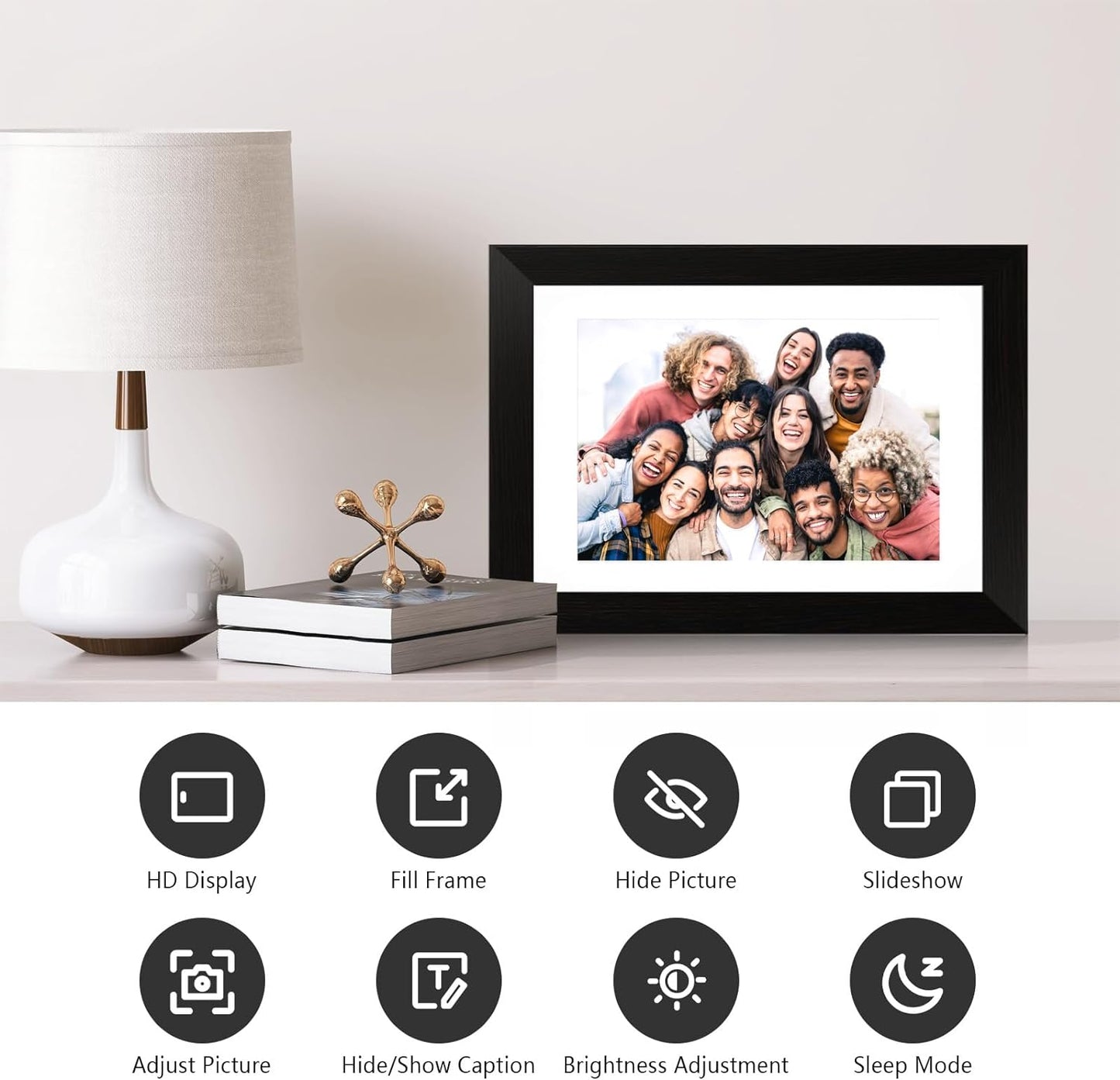 Bestski WiFi Digital Picture Frame 10.1 Inch IPS Touch Screen HD Display, 8GB Storage, Auto-Rotate, Share Photos & Videos via AiMOR App, Wall Mountable Digital Photo Frame with Black Wood Frame