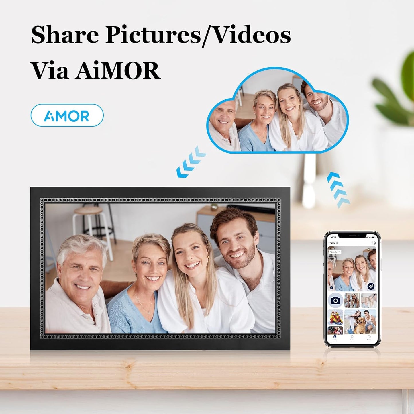 Digital Picture Frame 15.6 Inch Large Digital Photo Frame with 1920 * 1080 IPS Full HD Touchscreen, 32GB WiFi Smart Cloud Frame Share Photos and Videos via AiMOR App, Auto-Rotate, Wall Mountable