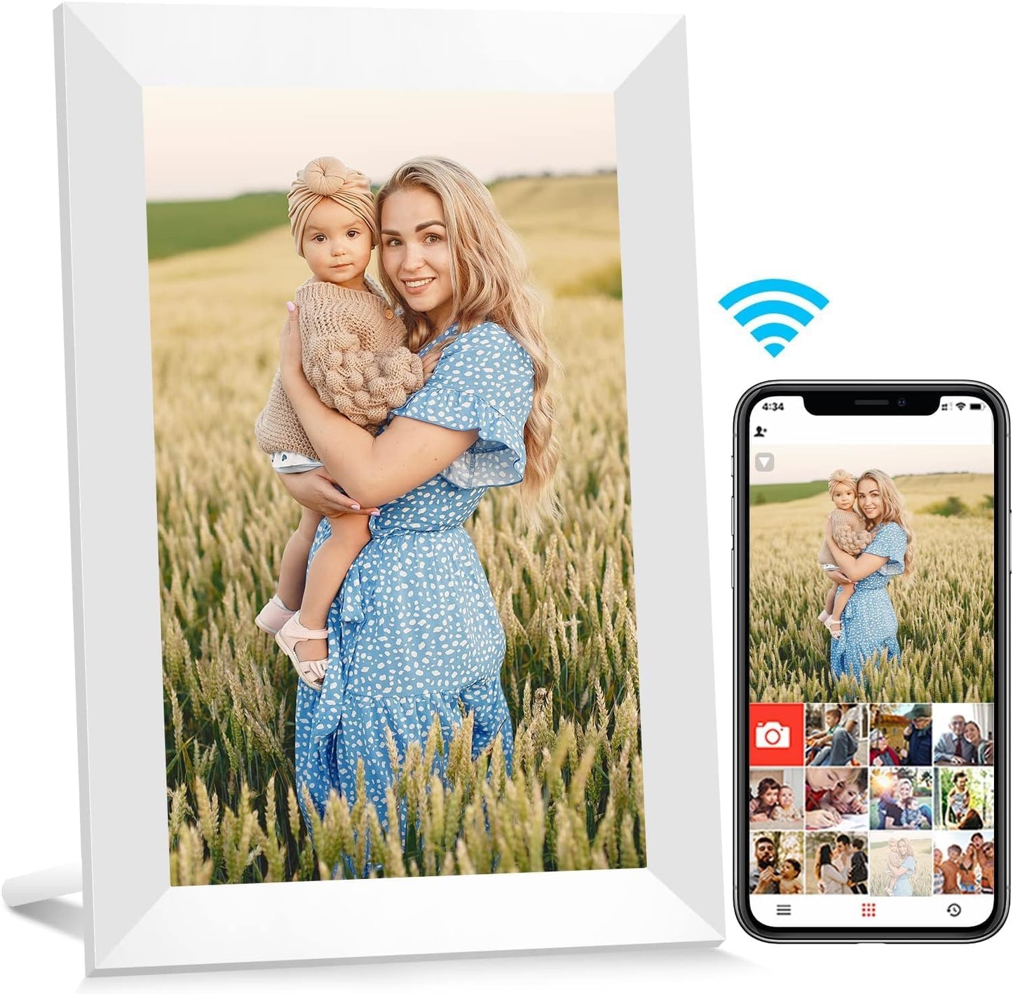 AEEZO 10.1 Inch WiFi Digital Picture Frame, IPS Touch Screen Smart Cloud Photo Frame with 16GB Storage, Auto-Rotate Easy Setup to Share Photos or Videos via AiMOR APP, Wall Mountable White