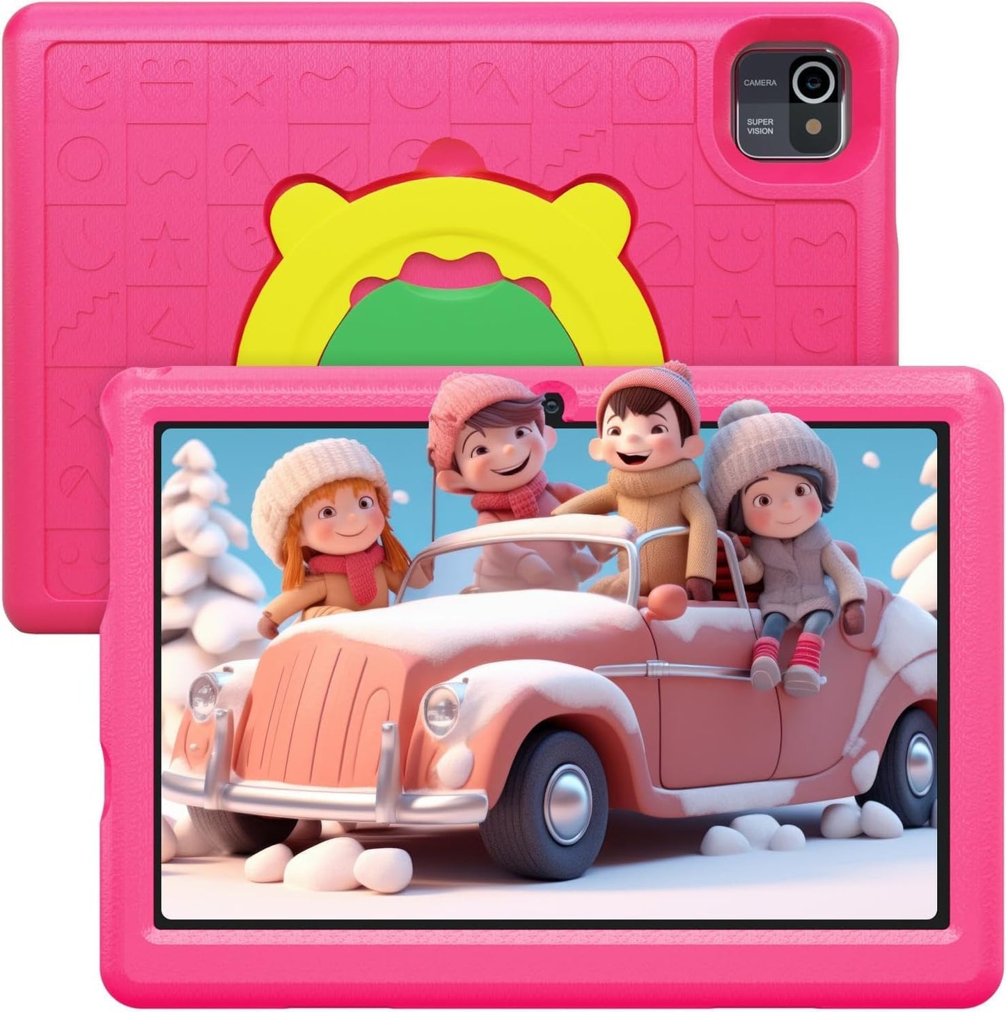 Kids Tablet 10 Inch, Android 12 Kids Tablet Display 5000mAh Kidoz Pre Installed Parental Control Learning Tablet, 2GB+32GB Quad Core Processor Bluetooth Wi-Fi Kid-Proof Case (Pink)