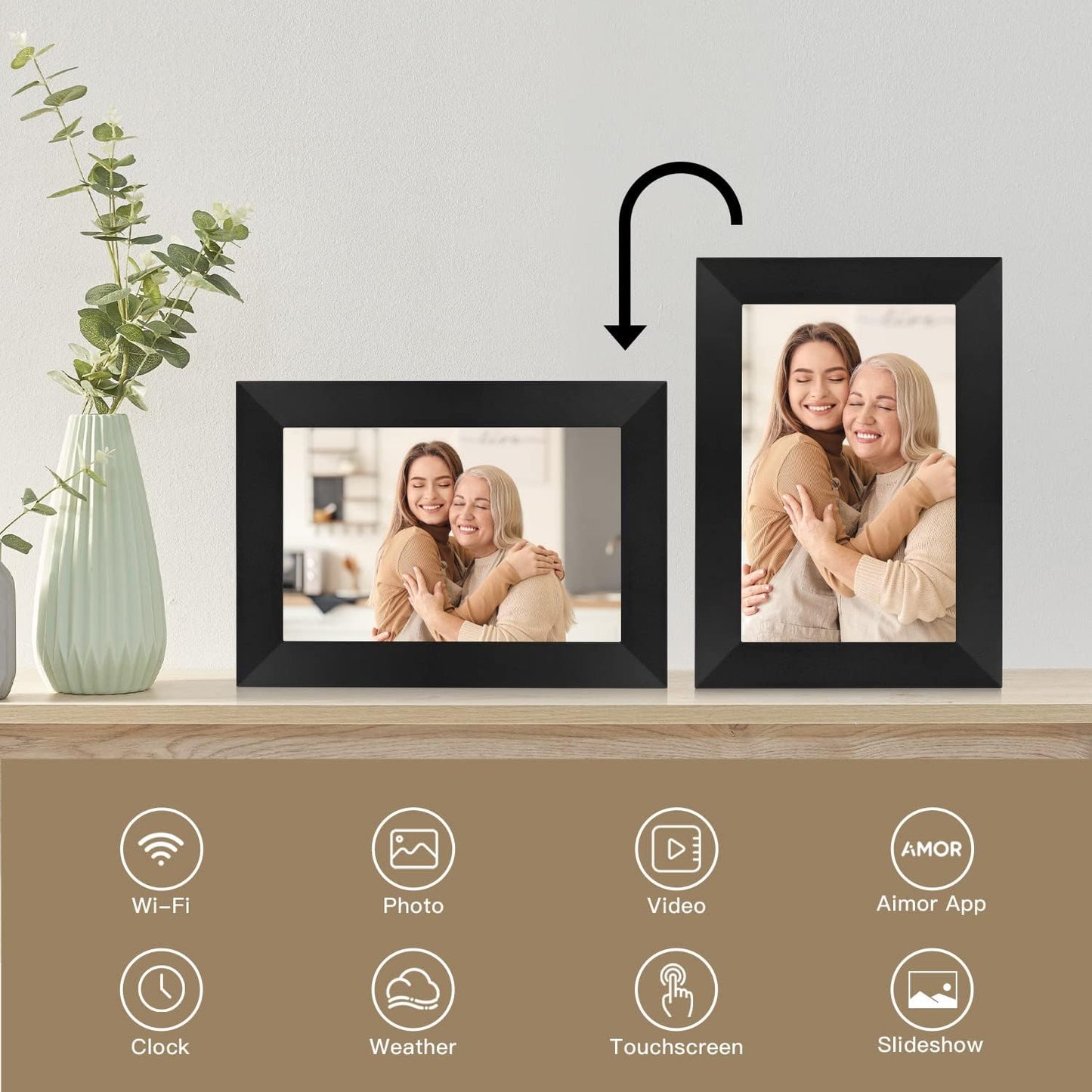 8 Inch WiFi Digital Picture Frame, IPS HD Touch Screen Cloud Smart Photo Frames with Built-in 16GB Memory, Auto-Rotate, Share Photos  or Videos Instantly from Anywhere via AiMOR App-Great Gift