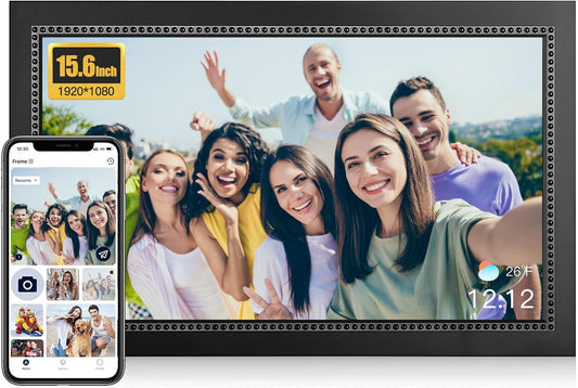 Digital Picture Frame 15.6 Inch Large Digital Photo Frame with 1920 * 1080 IPS Full HD Touchscreen, 32GB WiFi Smart Cloud Frame Share Photos and Videos via AiMOR App, Auto-Rotate, Wall Mountable