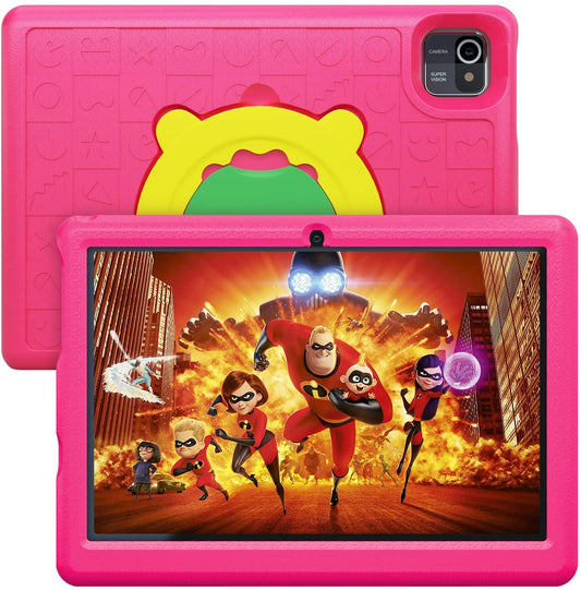 Kids Tablet 10 Inch, Android 13 Kids Tablet 10.1" Display 5000mAh Kidoz Pre Installed Parental Control Learning Tablet, 6GB+64GB Quad Core Processor Wi-Fi Bluetooth Kid-Proof Case (Pink)