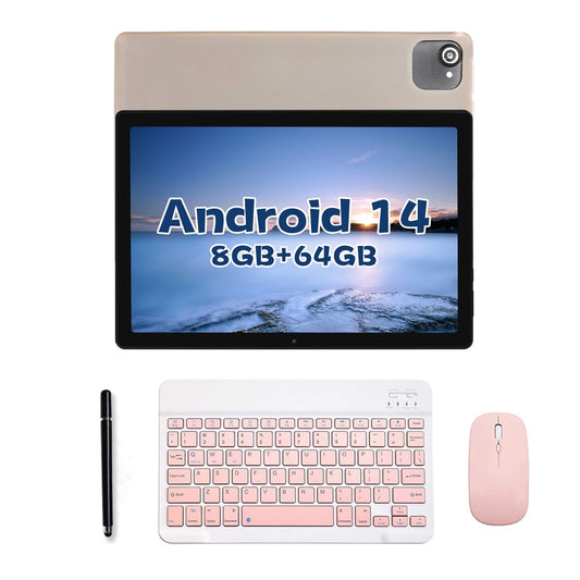 AEEZO Android 14 Tablet 10.1 inch Tablet,8GB+64GB ROM,WiFi 6,Bluetooth 5.0,5MP + 8MP White+Keyboard & Mouse Set Pink