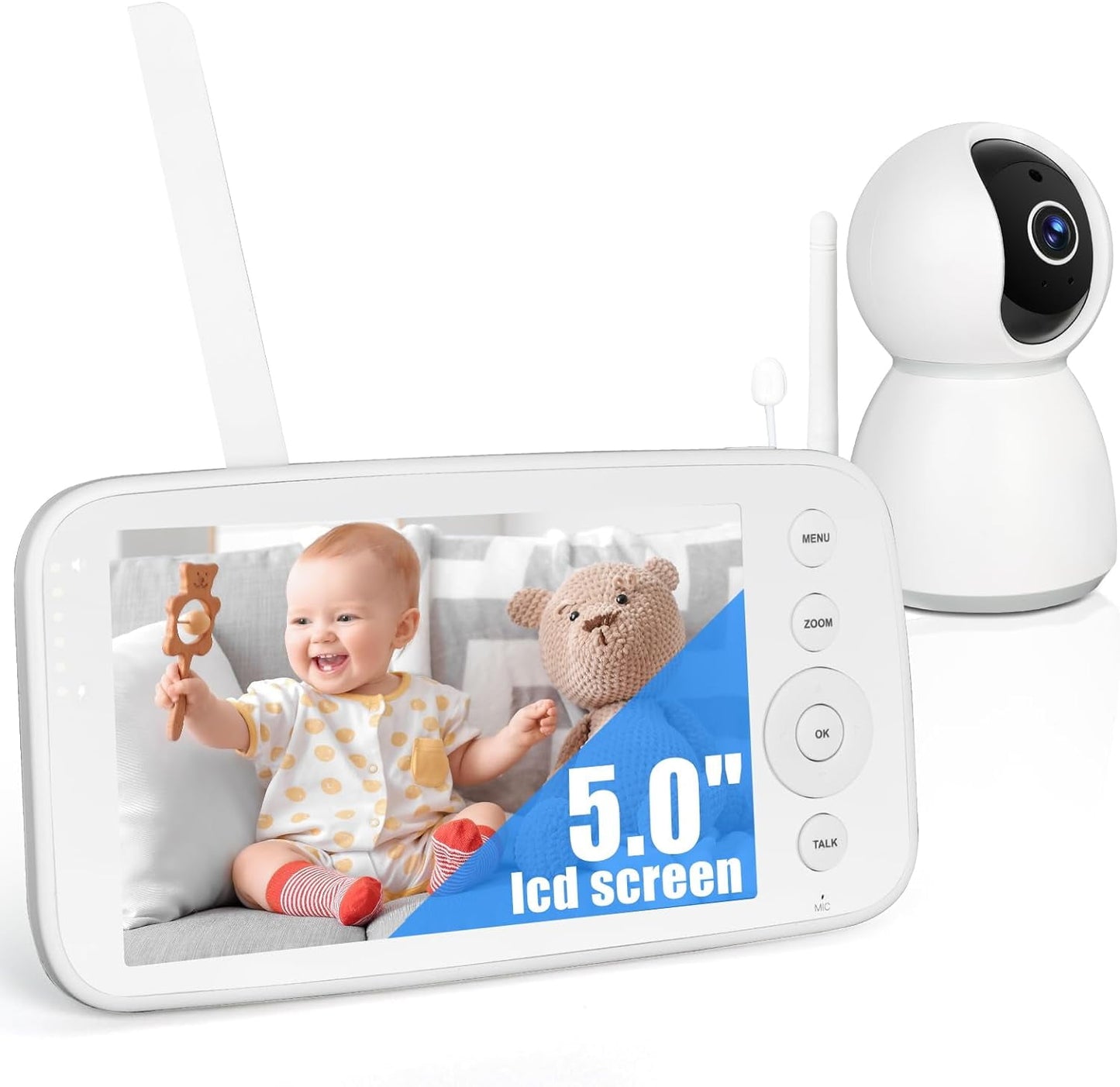 AEEZO Baby Monitor Camera, 5 inch HD Video Monitor 1080P Camera+ IR Night Vision, 30-Hour Battery, Two Way Audio and VOX Mode, Temperature Sensor and 8 Lullabies, Ideal Gifts