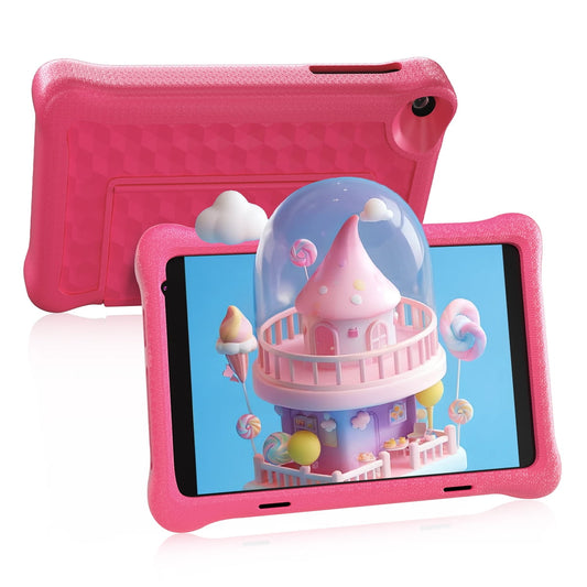 Bestski 8'' Kids Tablet, Android 12 Toddler Tablet, 32GB ROM+2GB RAM, Quad-core Processor, 1280x800 IPS HD Eye-Care Touchscreen, 2MP Camera Tablets PC with Silicone Case,Pink